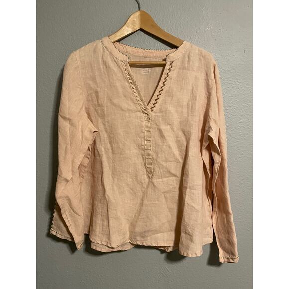 Karyn Seo Womens Tunic Medium Peach Linen 3/4 Sleeve Peasant Lagem Lagenlook - Picture 1 of 7